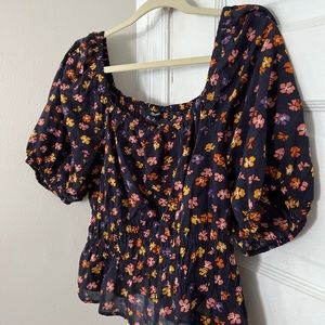 Madewell Smocked-Waist Crop Top - large